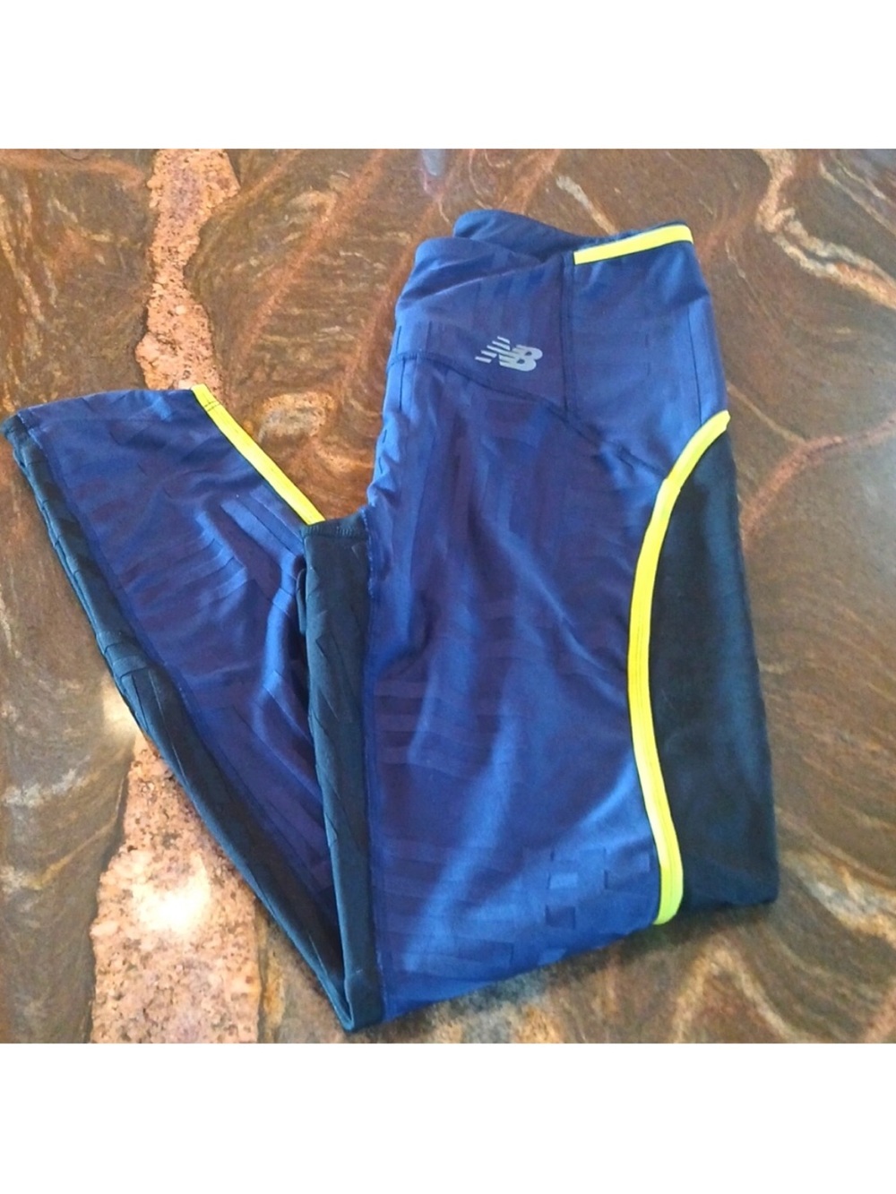 New Balance Navy Leggings with Neon Yellow Trim